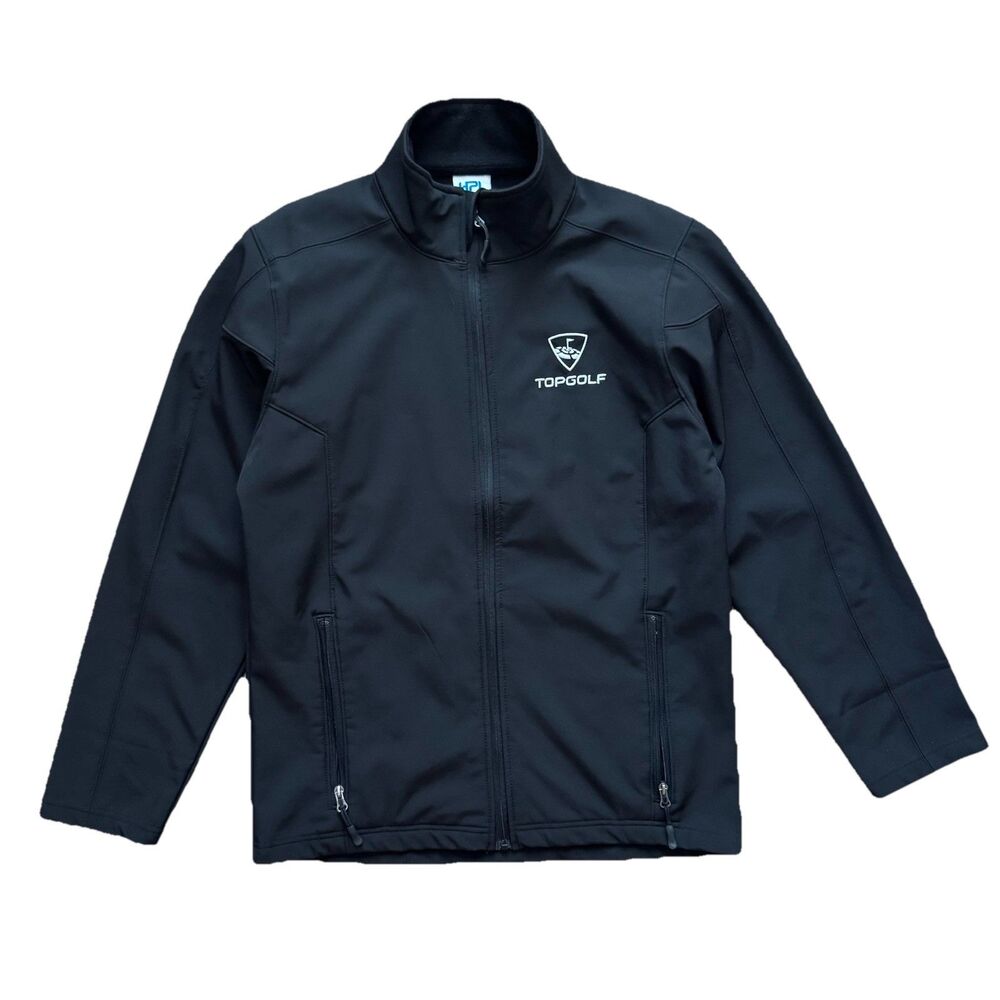 Topgolf Soft Shell Jacket Men’s Medium Black Full Zip Fleece Lined Mock Neck